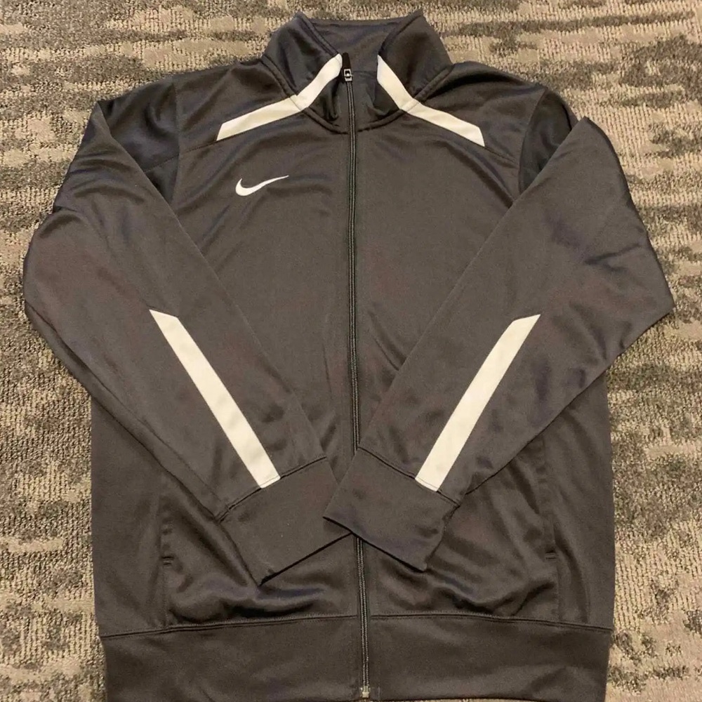 NIKE Gray Tracksuit Full Zip Embroidered Mock Neck Light Breathable Grey Active!